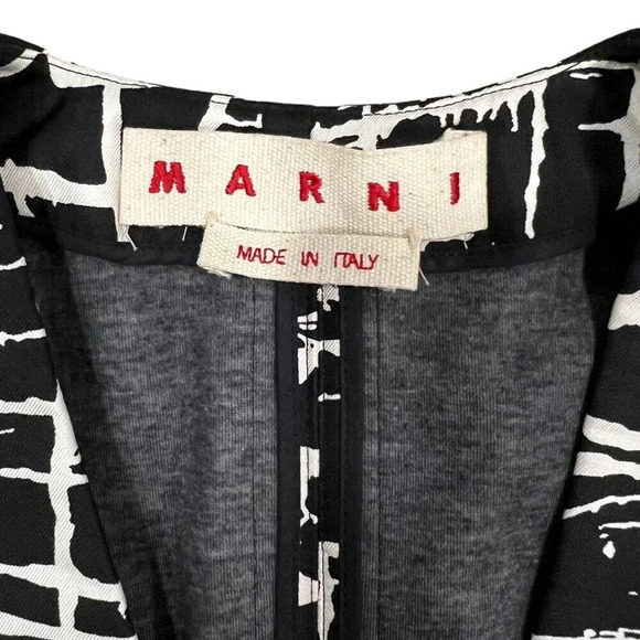 Marni Black Abstract Print Plunge Neckline Silk Blend Blouse XS - Picture 3 of 5